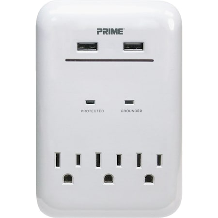 Prime Wire & Cable & Cable 3 Power & 2 USB White Wall Charger PBUSB343S